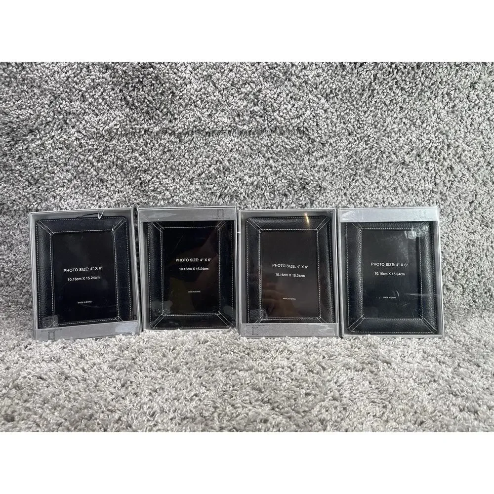 Black Leather 4x6 Picture Frames Photo Bundle 4 Piece Set Home Decor New